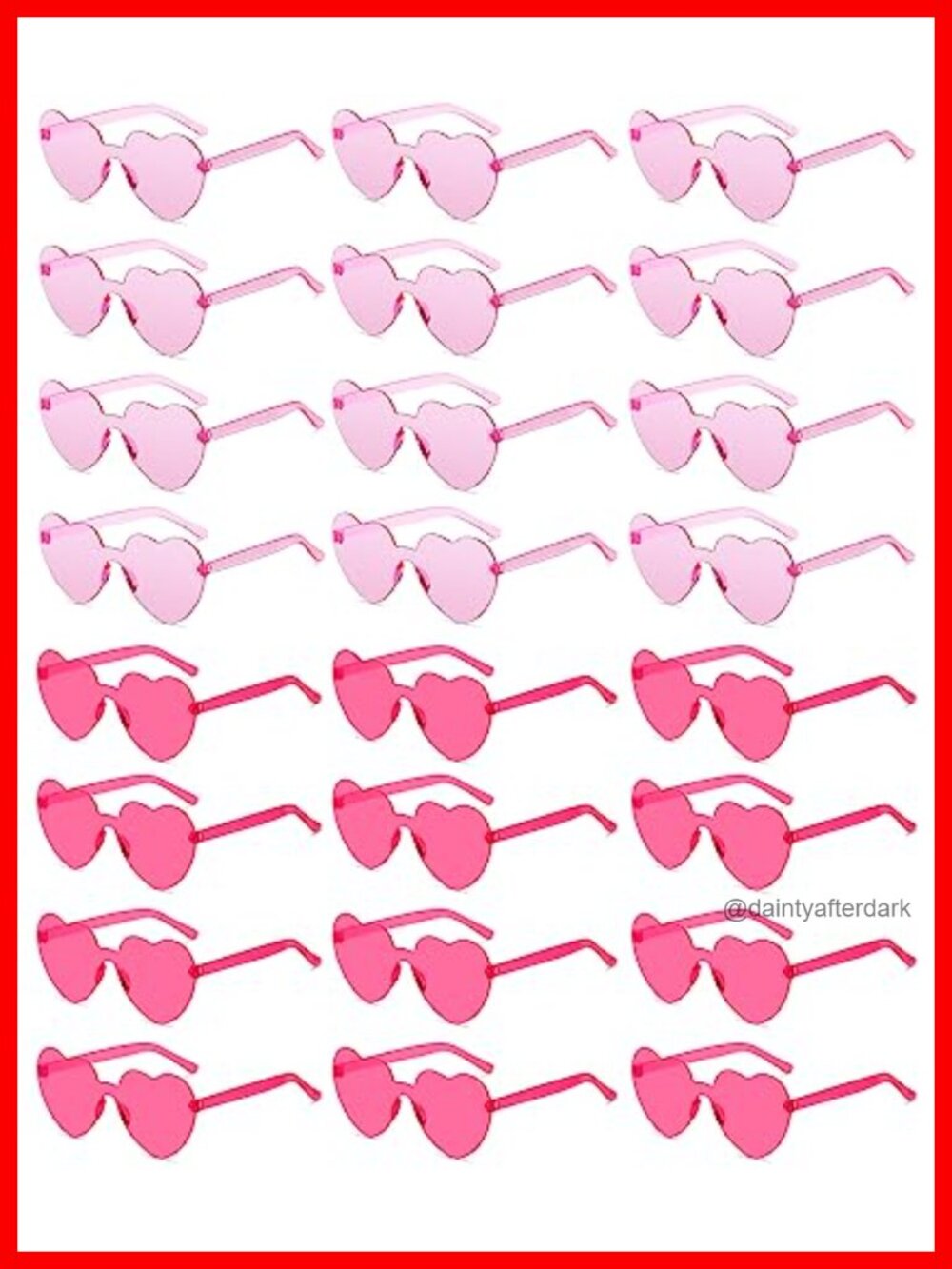 Heart Shaped Rimless Plastic Party Sunglasses Bulk Oversized